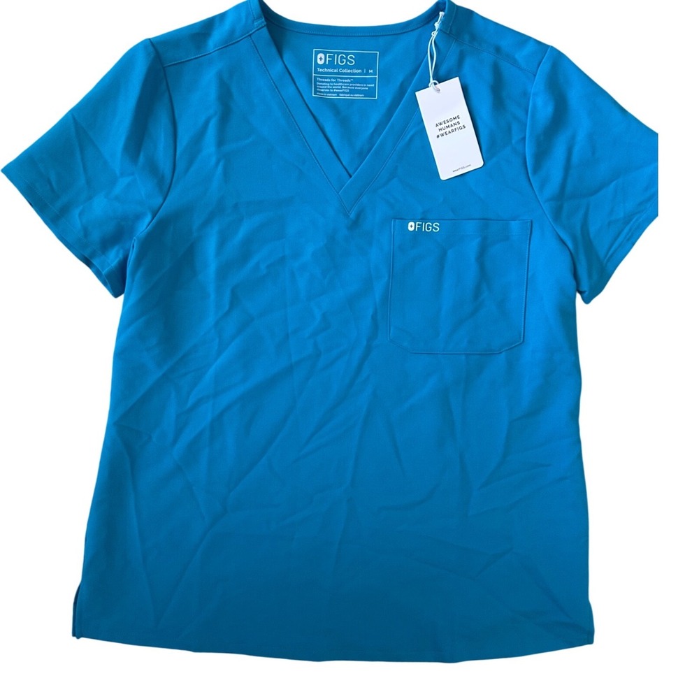 FIGS Catarina Extremes Scrub Top Blue V-Neck Short Sleeve Womens Size M NWT